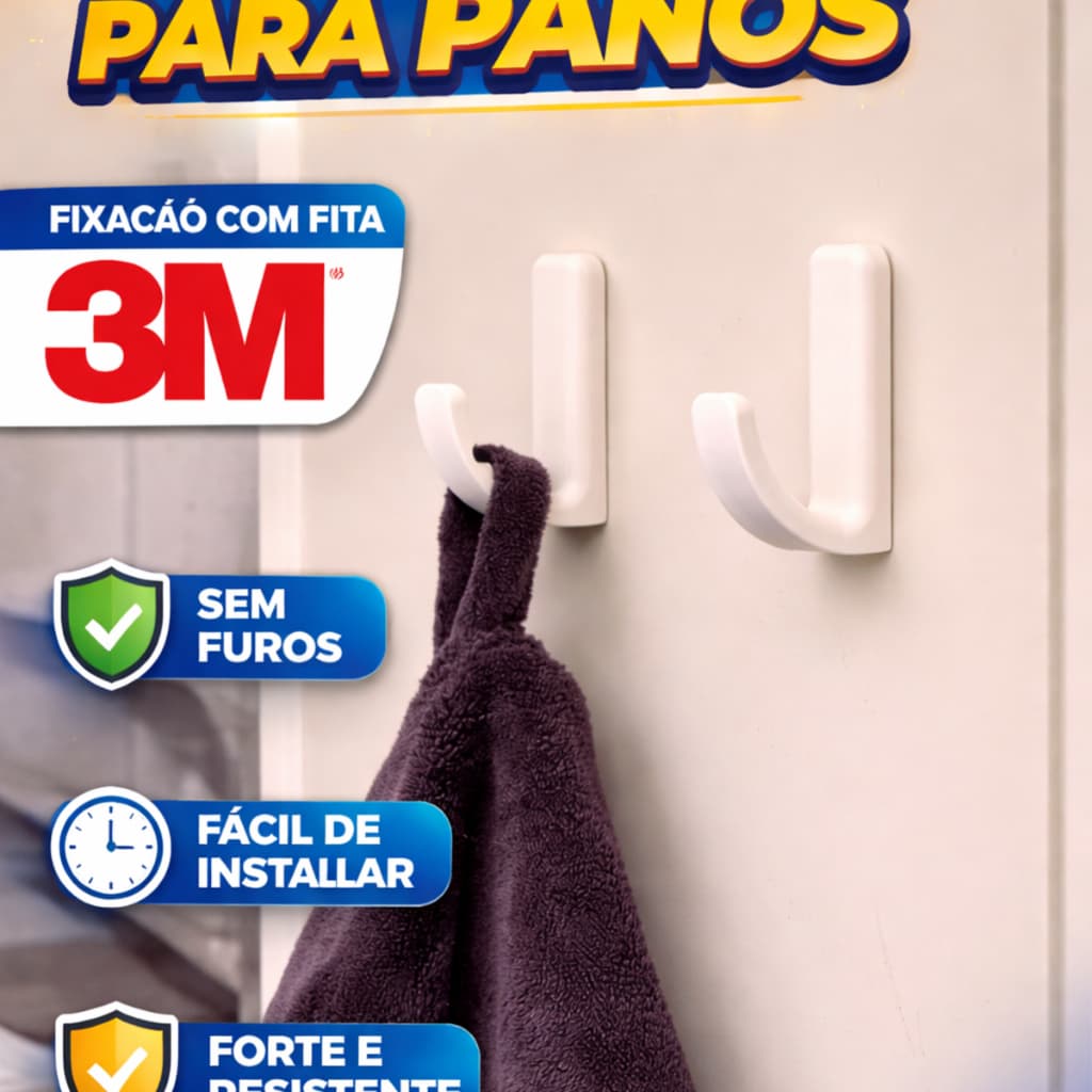 Gancho Adesivo 3M Para Panos Toalha Sem Furo Suporte Parede Cozinha Banheiro Lavanderia Resistente Pano Prato