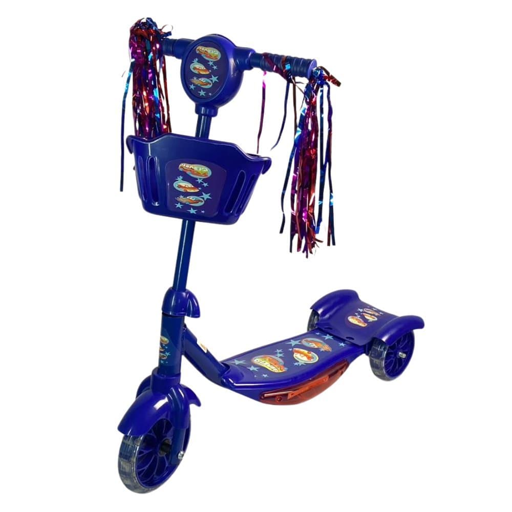 Patinete 3 Rodas Infantil Dobrável Cestinha Ajustavèl Criança Reforçado com Som e Luz - Azul