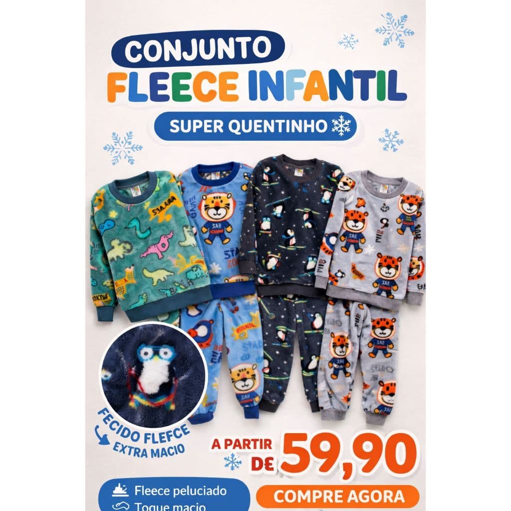 Conjunto Soft em Fleece Peluciado Bebe Menino inverno. Tam 1 ao 3 Pijama Plush