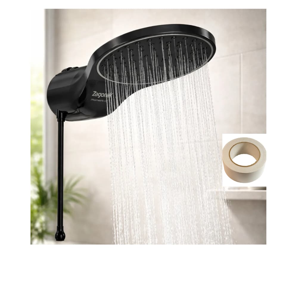 DUCHA ZAGONEL MOMENT BLACK ELETRÔNICA  7500W CHUVEIRO ALTA PRESSÃO PRETO DESIGN MODERNO PREMIUM + FITA VEDA ROSCA