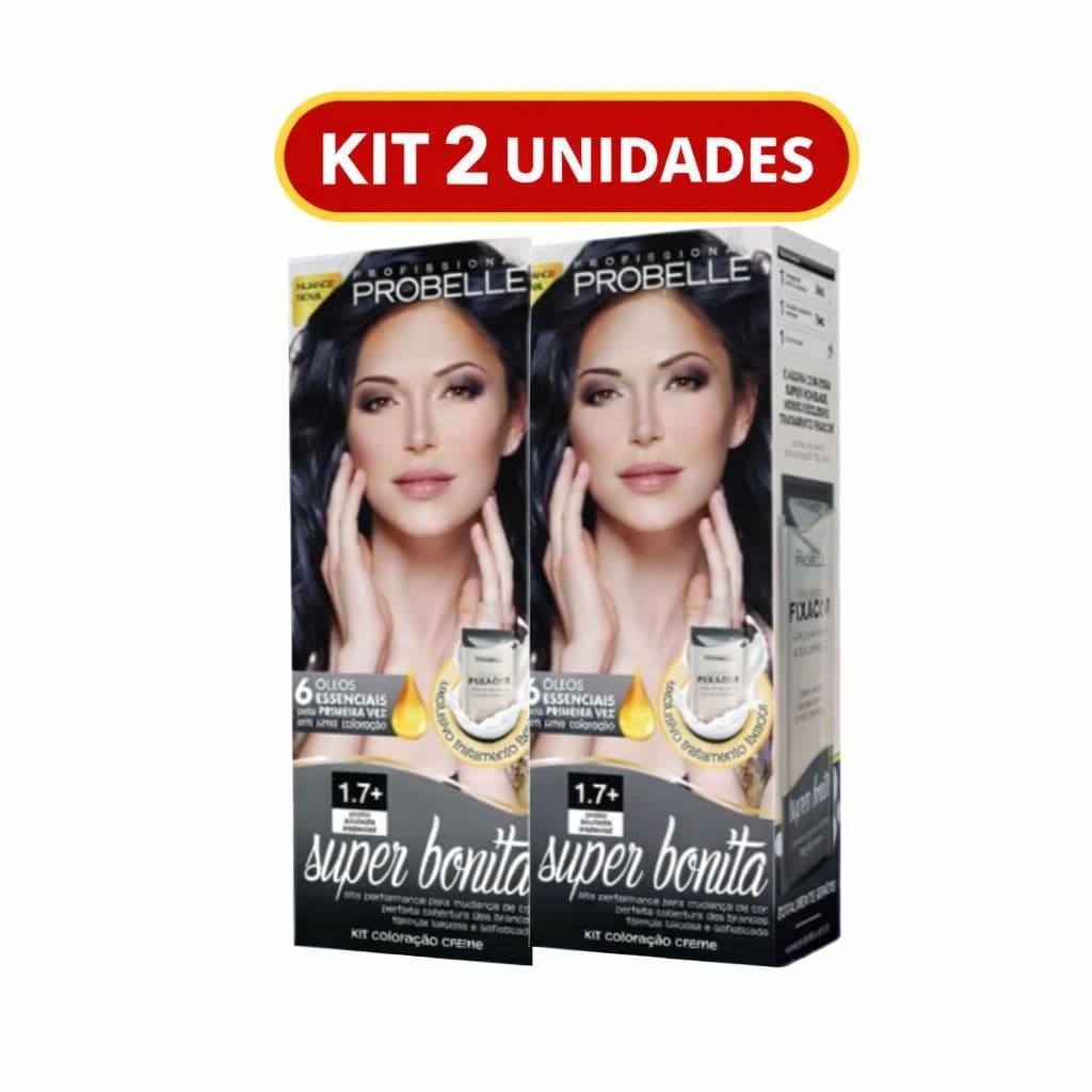 KIT 2 Coloração Super Bonita com Amônia 50g - 1.7+ Preto Azulado Especial