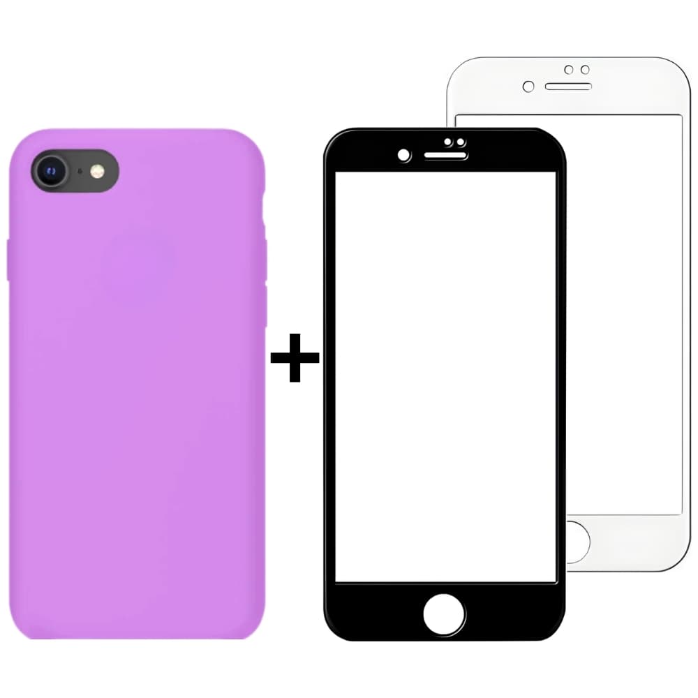 Kit Capinha Rosa Chiclete e Película Transparente para Iphone 7, Iphone 8 e Iphone SE Case Fechada nas Laterais Silicone