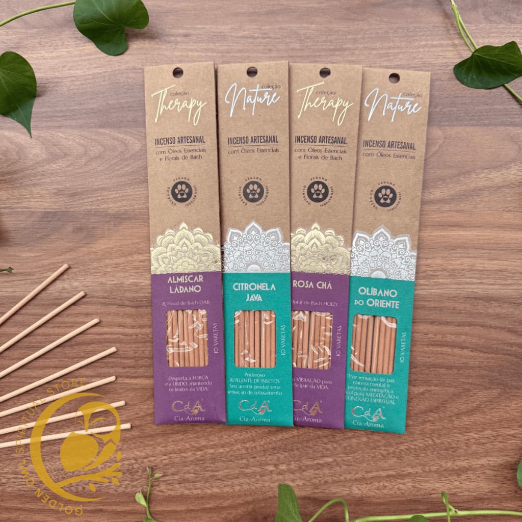 Incenso 100% Natural Cia de Aroma Vegano Sem Carvão Óleos Essenciais Florais de Bach Artesanal