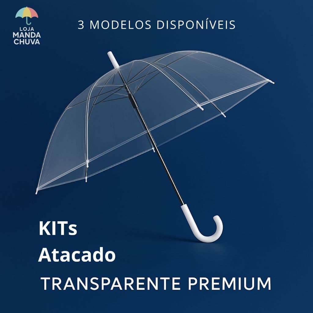 KIT 7/10/15/20 Guarda Chuva Sombrinha Transparente Automático Reforçado Bengala Grande Eventos Decoração Criança Atacado