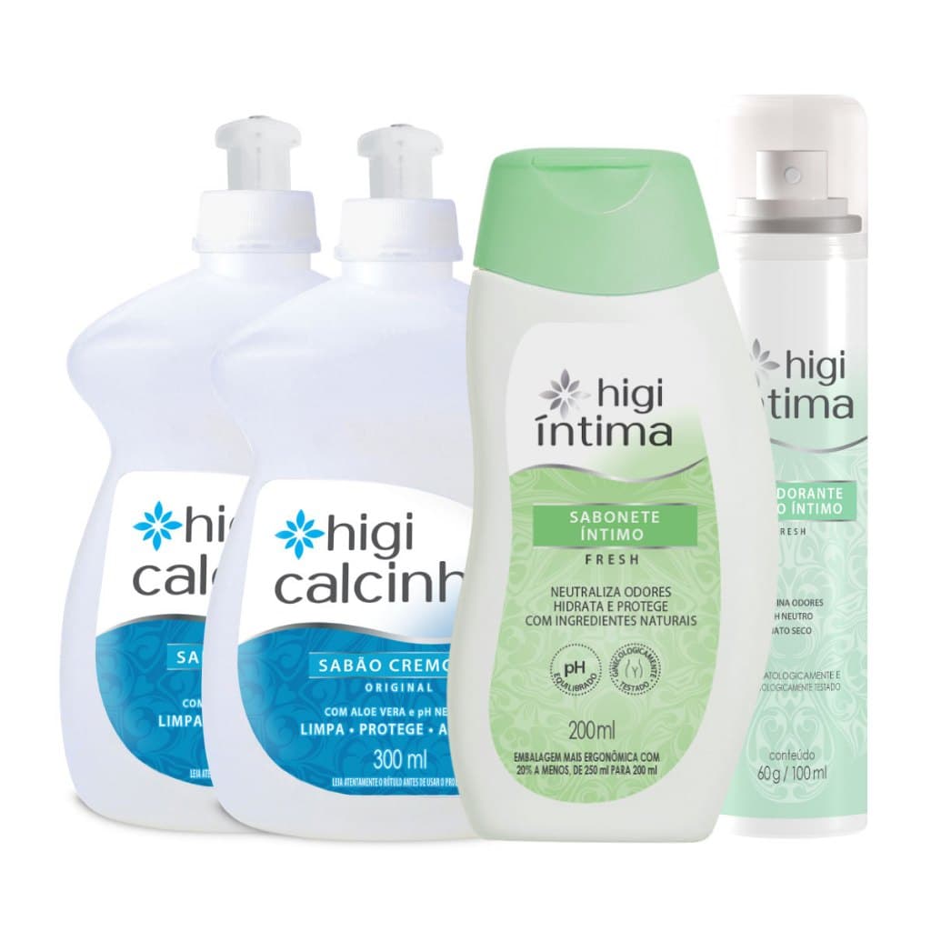 Combo Higi: 2 Sabão Cremoso Original 300ml + Sabonete Líquido Íntimo Fresh 200ml + Desodorante Íntimo Fresh 100ml