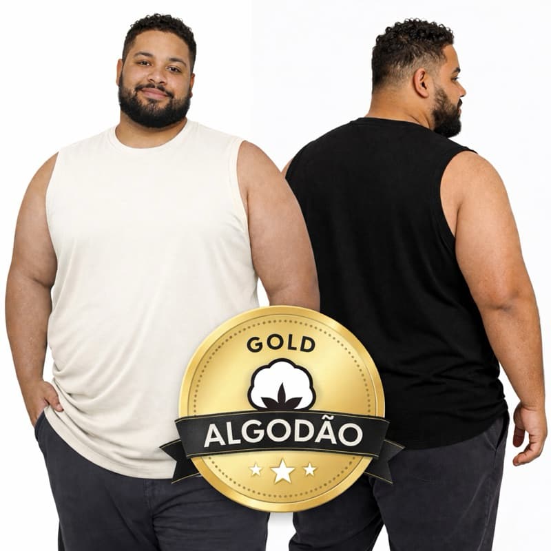 Camiseta Regata Machão Masculina Plus Size Lisa Extra G1 G2 G3 G4 100% Algodão Gold