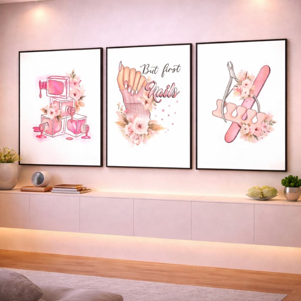 Quadro Decorativo Nail Designer Unha Manicure Salao 3 Peças