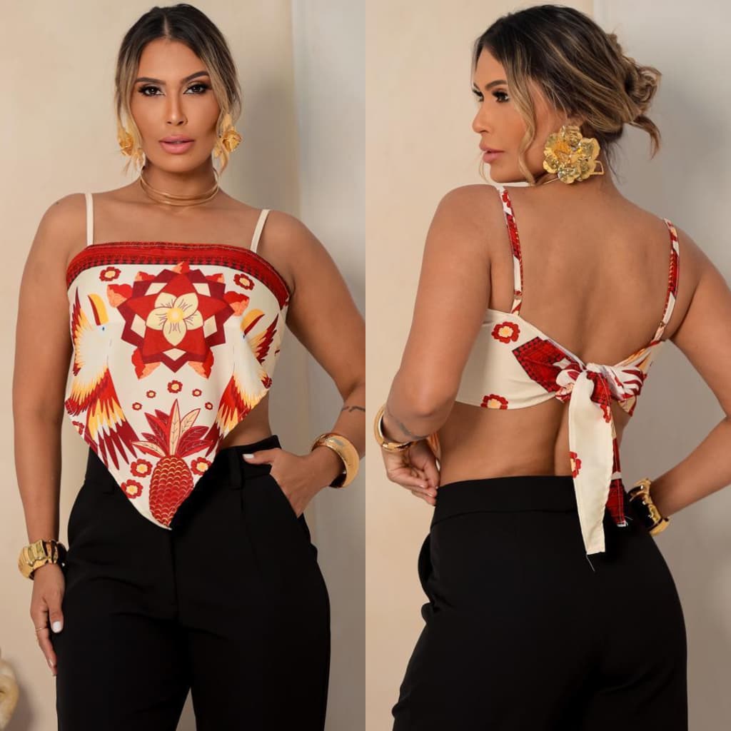 Blusinha Blusa Lenço Estampado Feminina Verão Tropical Verão Fresquinha Estilosa Alça Ajustavel