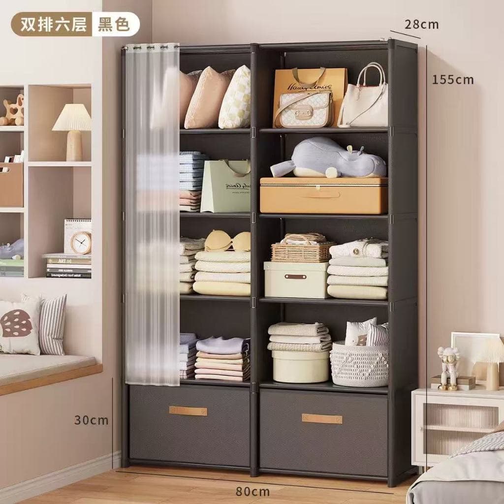 Arara 5 Nichos Com Gaveta com Cortina Guarda Roupa Brinquedos livro lovely point
