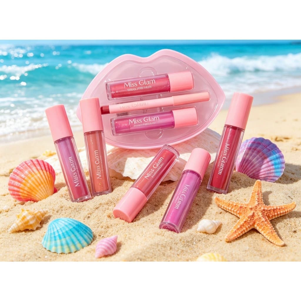 Conjunto de brilho labial: 2 brilhos labiais + 1 lápis de contorno labial.