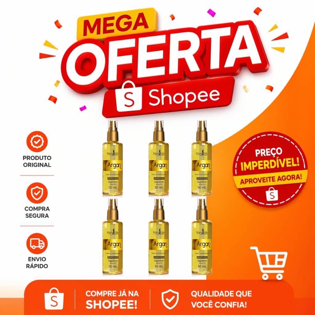 Kit 6 Reparador de Pontas Óleo De Argan Supreme Argan Oil 50ml - Mary Life