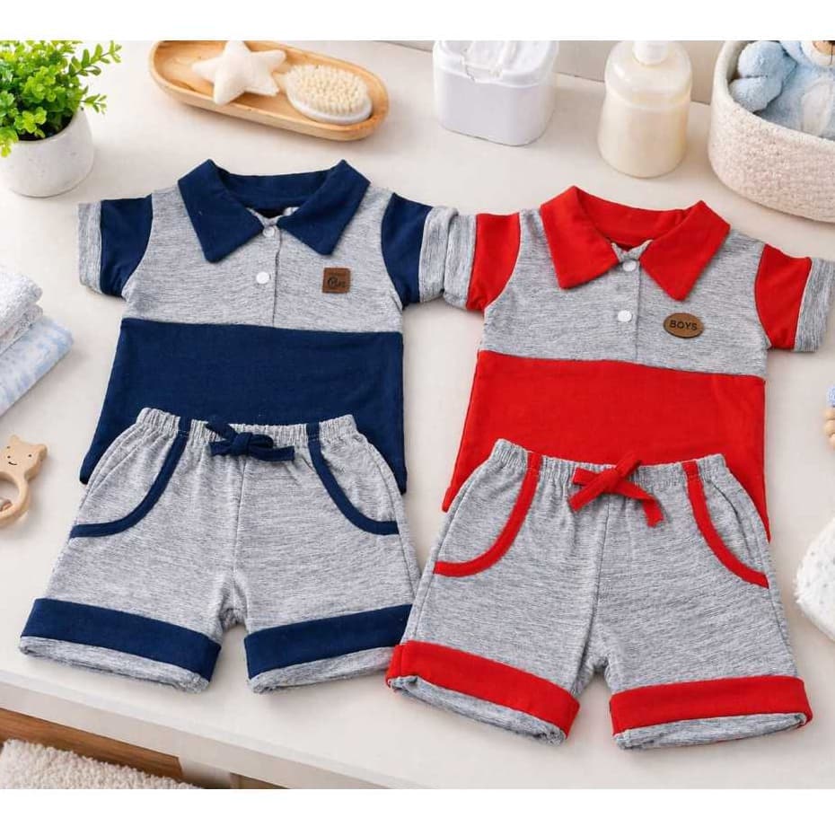 Kit 4 Peças Conjunto Bebê Mauricinho Menino 02 Camisas Polo + 02 Shorts Social Bebê Luxo RN á 4 Meses
