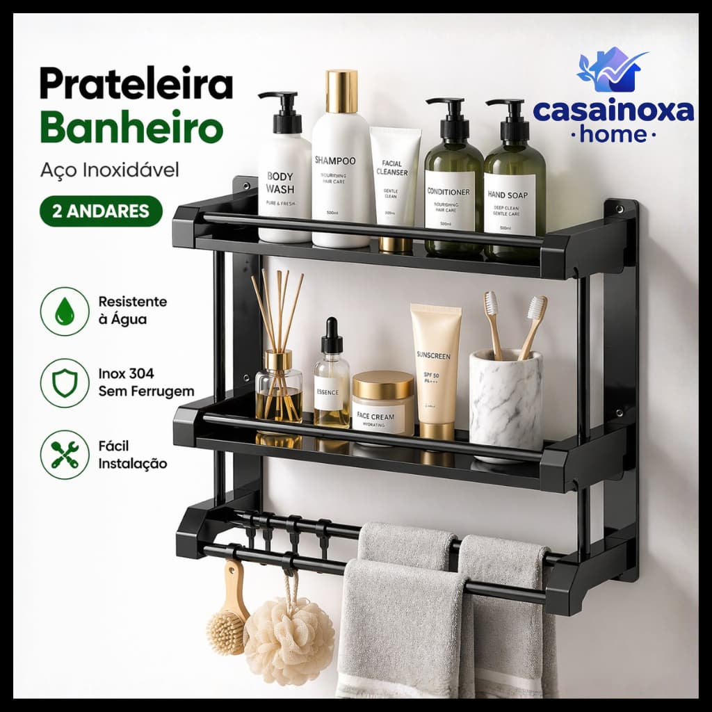 Prateleira de Parede para Banheiro ou Cozinha 3 Níveis, Organizador de Parede para Itens de Banheiro