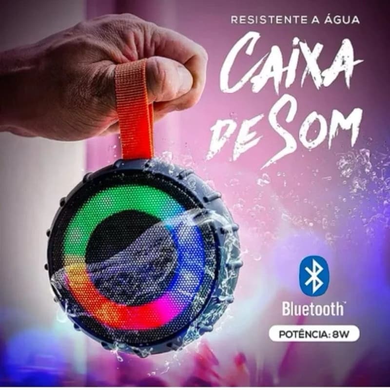 Caixa de som Bluetooth a Prova D'agua Led RGB Sd portátil