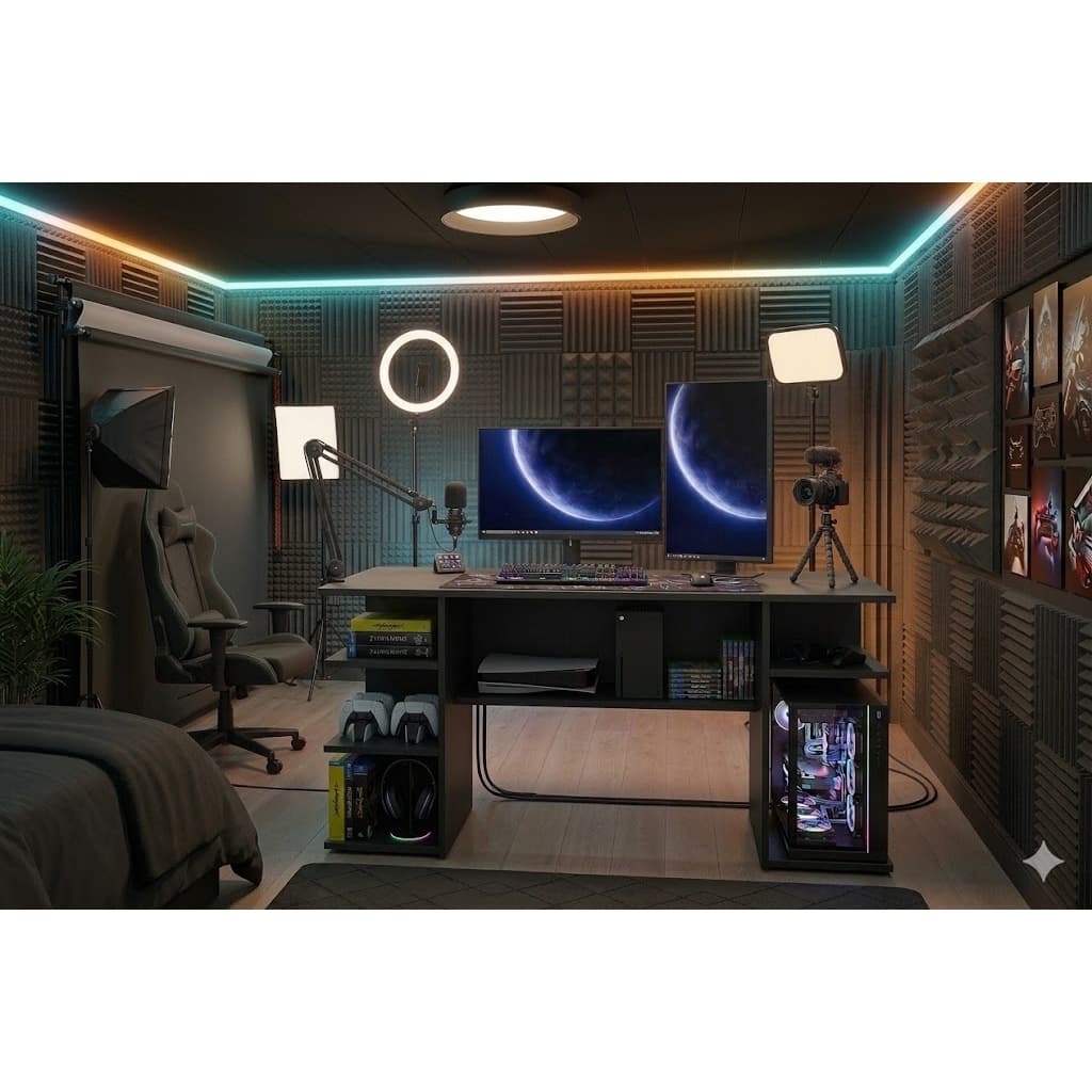 Mesa Escrivaninha Gamer PC Para Computador Com Prateleiras Suporte