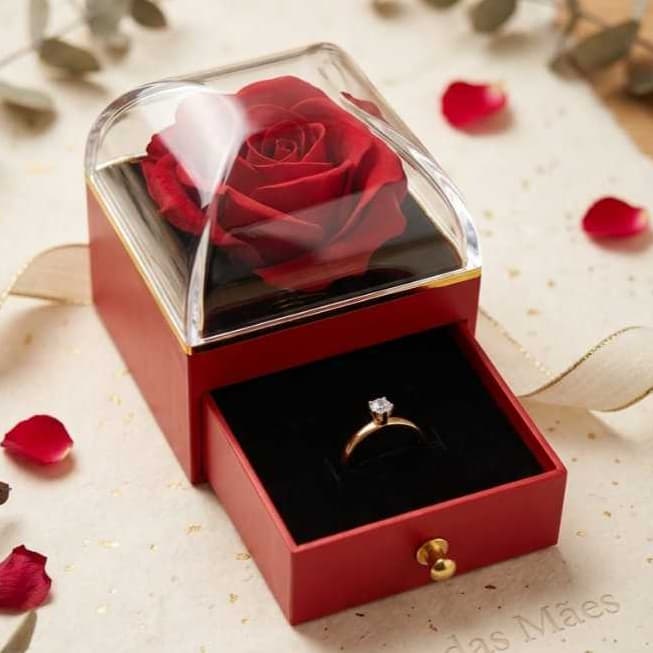 Presente Dia das Mães e/ou Namorados | Porta Joias 7,5cm + Anel Solitário Aço Inoxidável 2mm Dourado