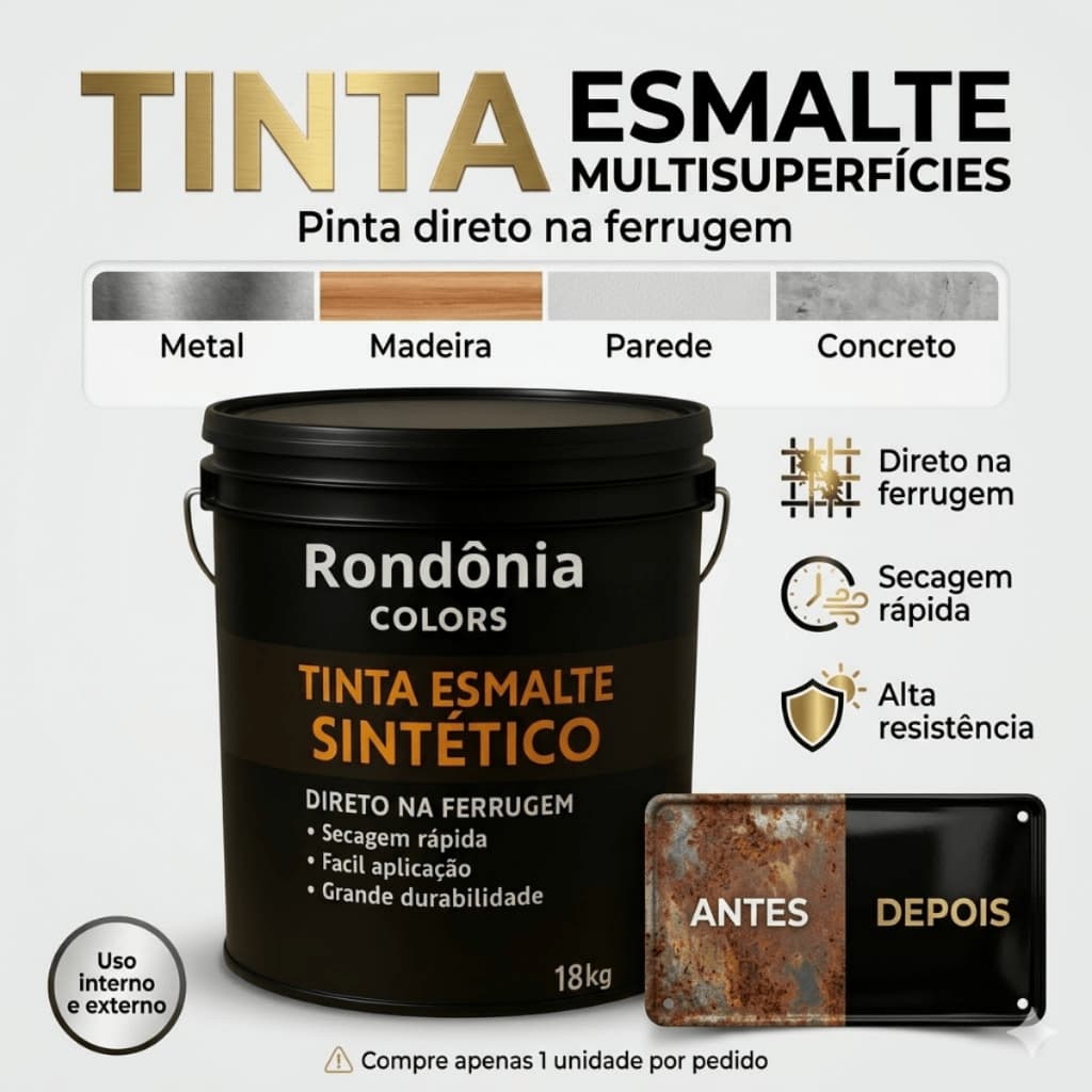 Tinta Esmalte Sintético 18kg Solvente Metal Madeira Portão Grade Janela Alta Cobertura Ferrugem