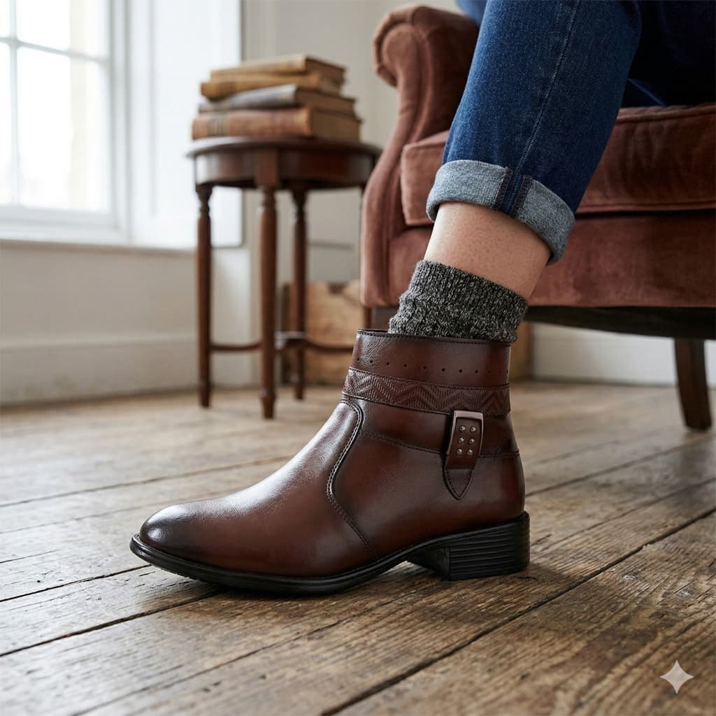 Bota Feminina Café com Fivela – Sofisticação e Conforto no Seu Dia a Dia