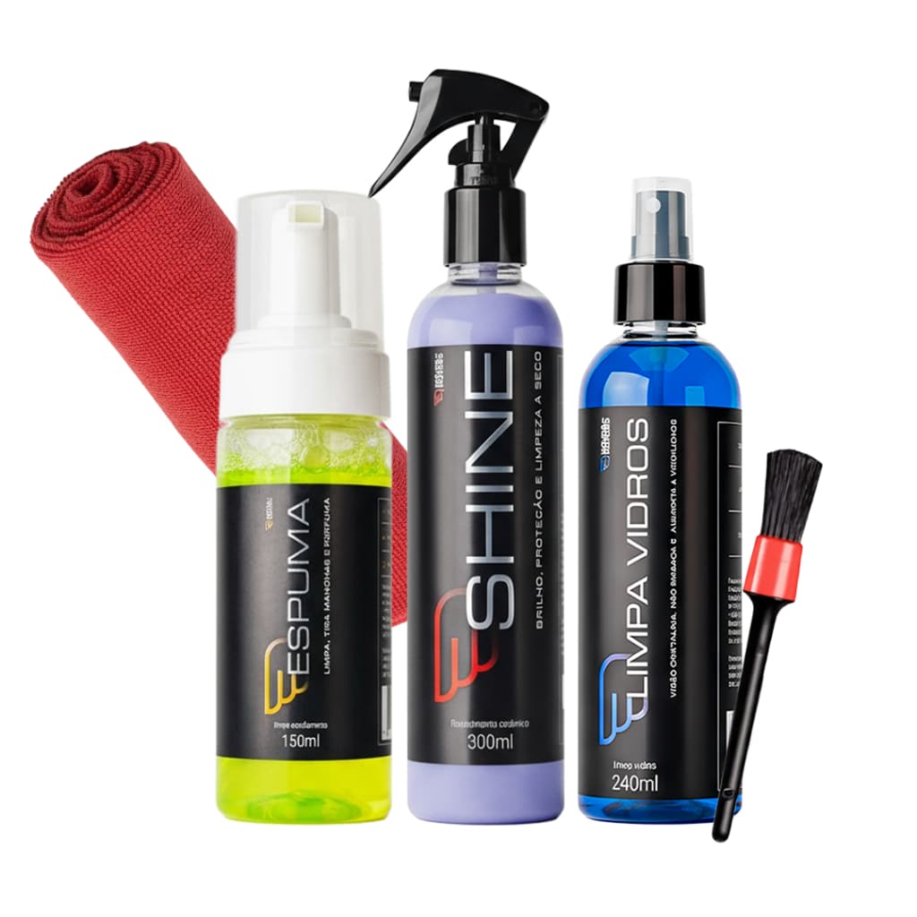 HOUSE OF MOTORS KIT SHINE ESPUMA RECOVER PROTEÇÃO LIMPEZA INTERNA REVITALIZA PLÁSTICOS