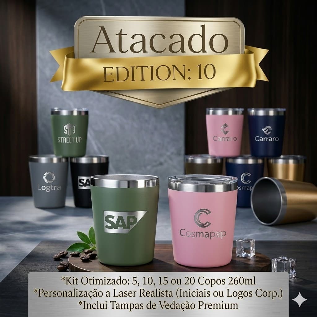 Kit Copos Termicos 260ml Inox Personalizados Com Tampa