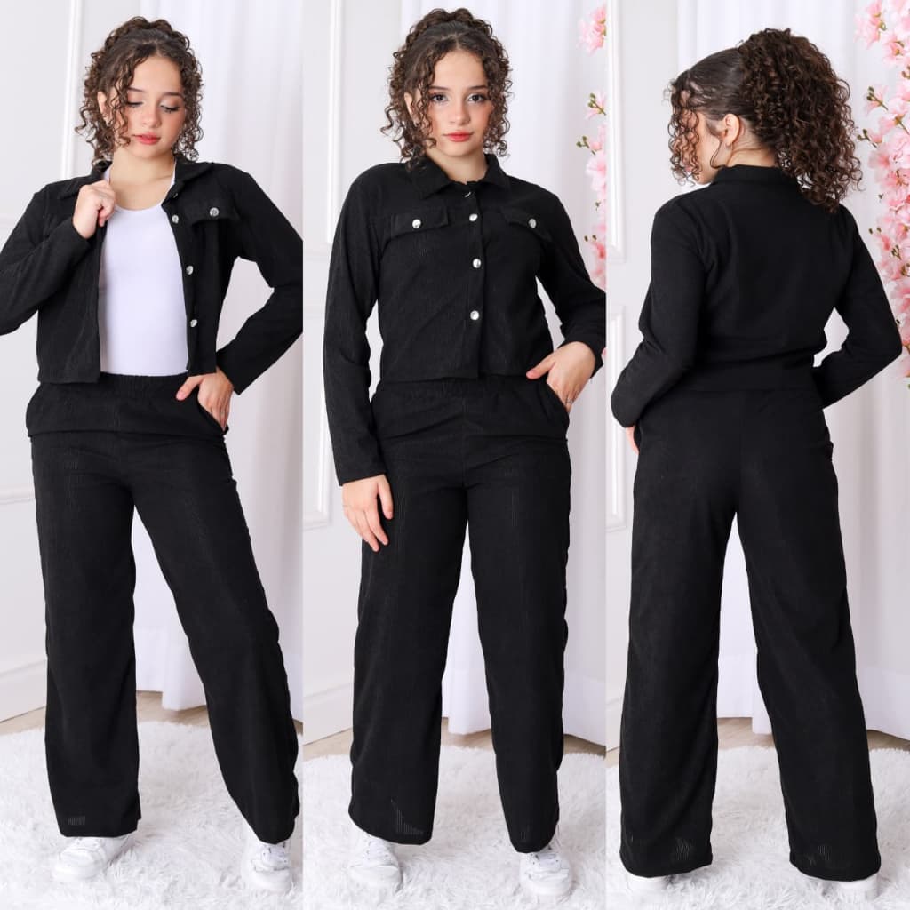 Conjunto 2 Peças Jaqueta e Calça Cotelê Suede Veludo Canelado Infantil e Juvenil Menina