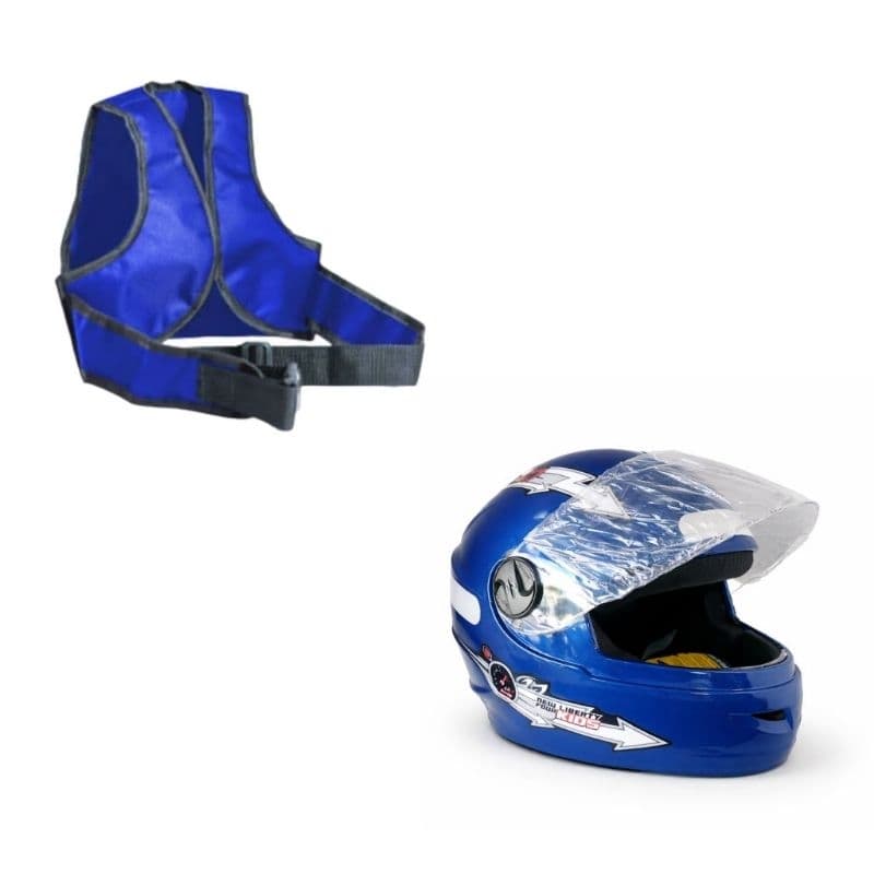 Capacete moto infantil menino + colete cinto de segurança ajustavel