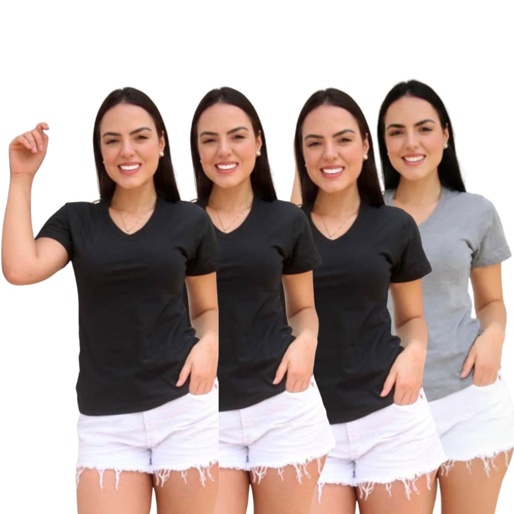 Leve 4 Camiseta Baby Look Feminina Lisa Casual Moda 100% Algodão