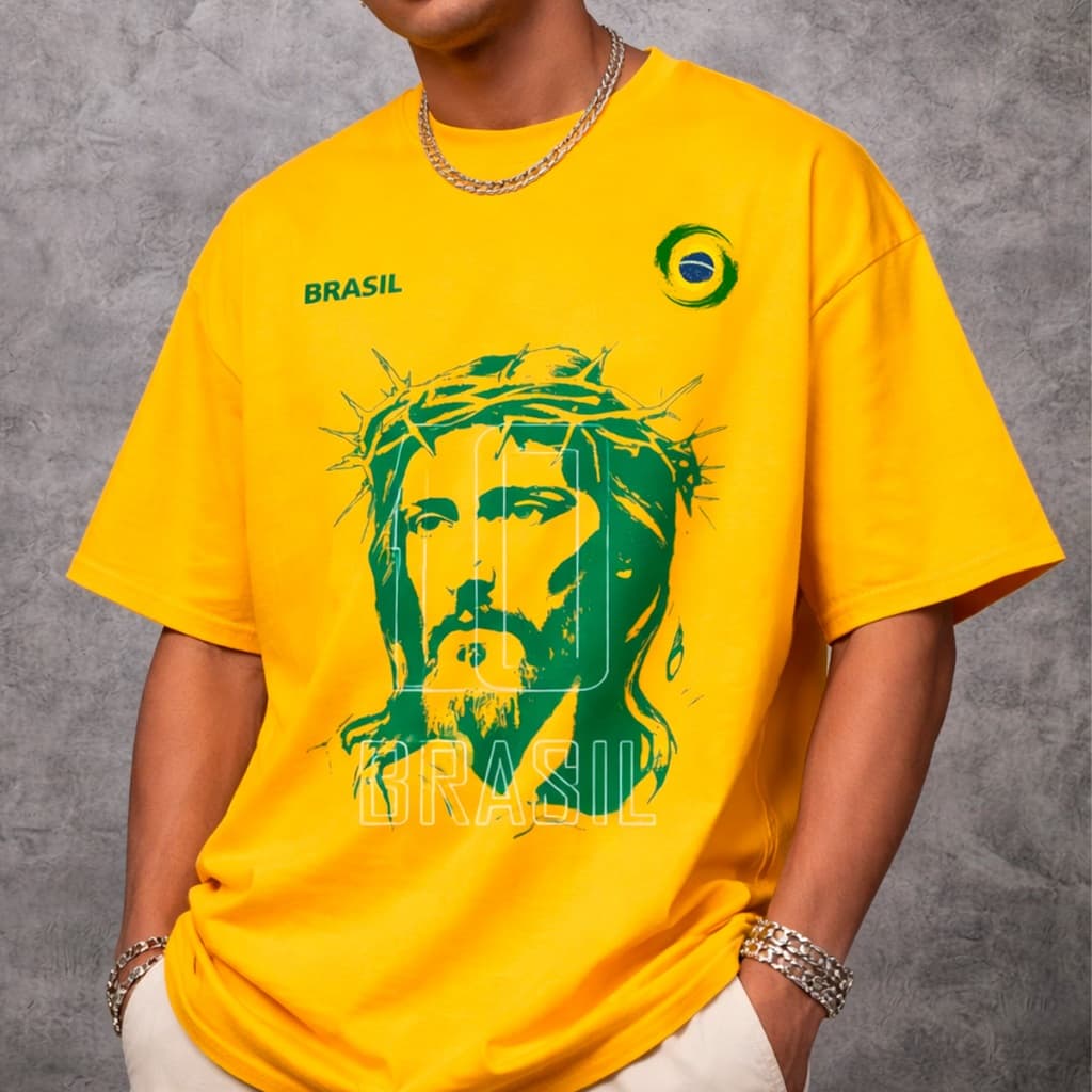 Camiseta Copa do Mundo Brasil Jesus Streetwear Harajuku Aesthetic Camisa Algodão Seleção Brasileira