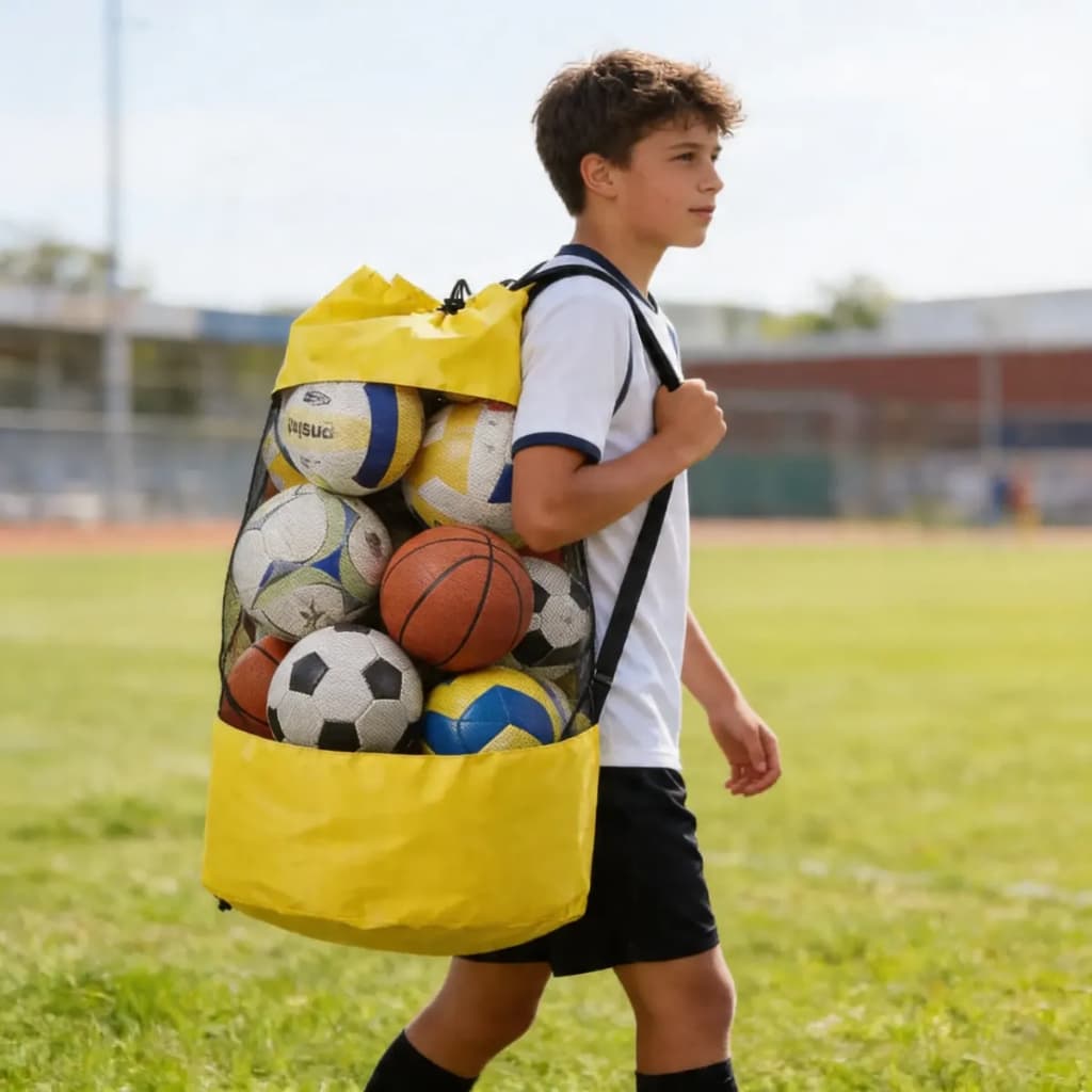 Porta Bolas De Futebol Amarelo Tamanhos P M G e GG Basquete Vôlei futsal saco de bola Grande Para Quadra e Campo