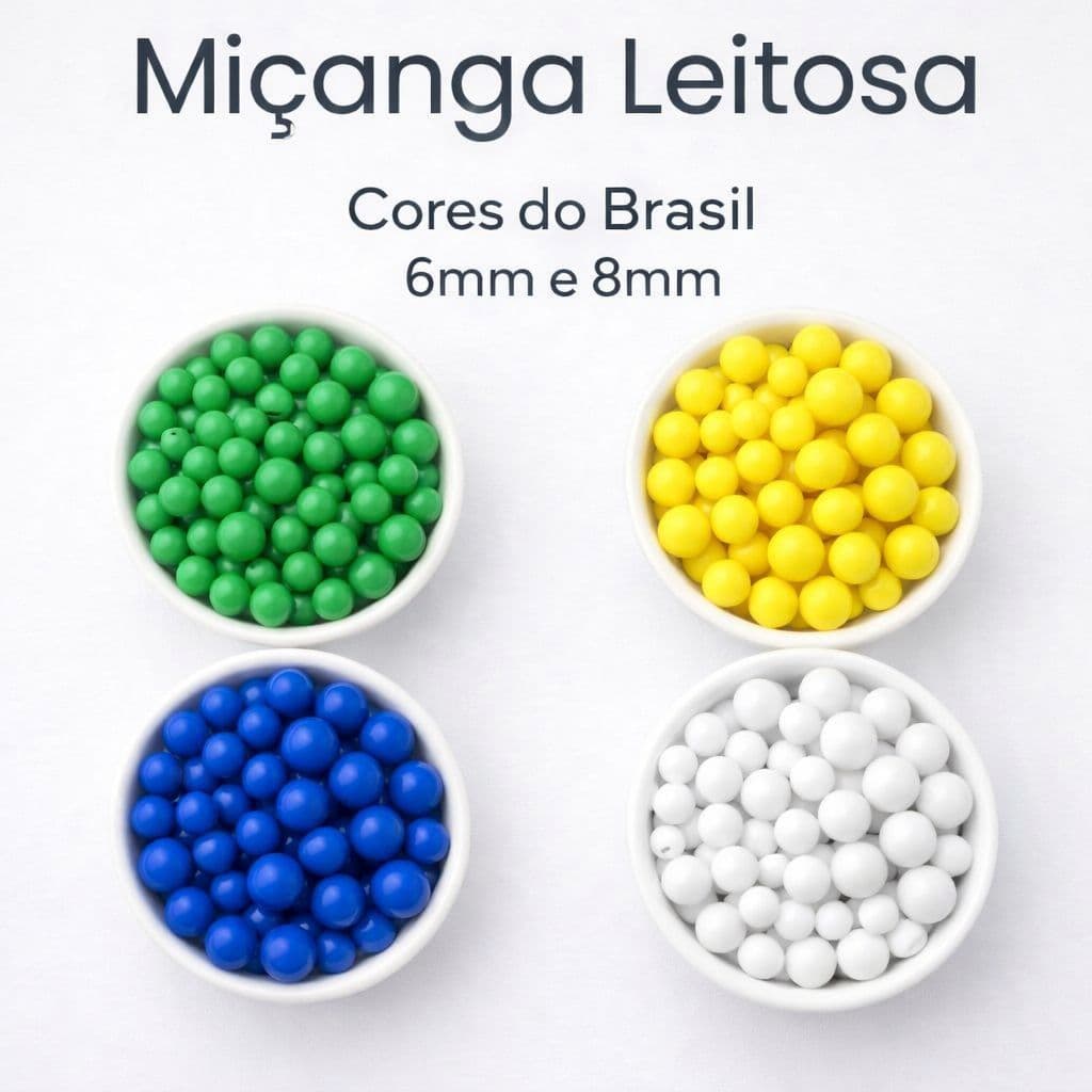 Kit 500 E 250 Unidades Bolinhas Lisa Leitosa 6mm E 8mm Cores Brasil Copa Miçangas Verde Amarelo Azul Branco