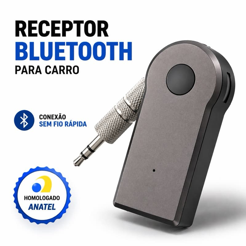 Receptor Bluetooth para Carro AUX P2 | Áudio Sem Fio | Adaptador USB Portátil | Homologado Anatel
