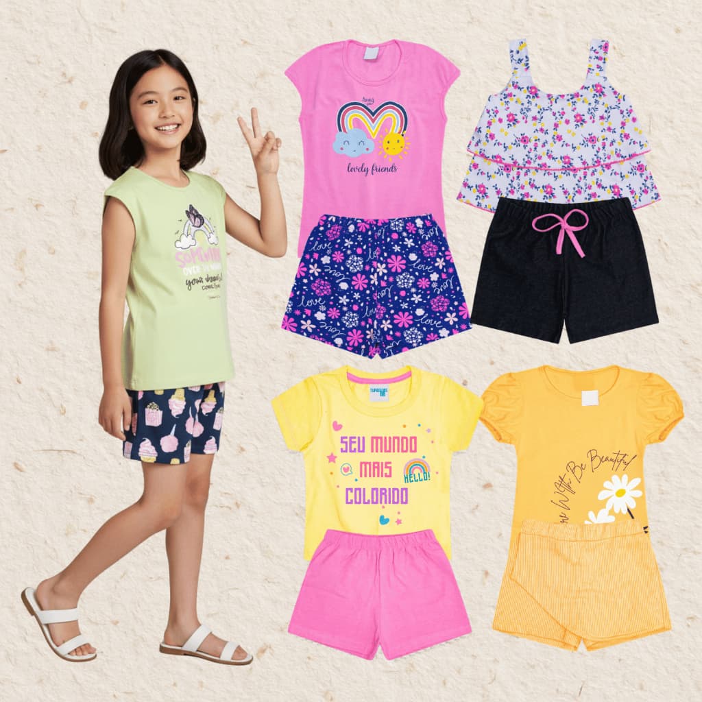Conjunto Verão Criança Feminino Tam 1 Ao 12 | Roupa Infantil Menina Estilosa Kit 4, 8 ou 12 Peças