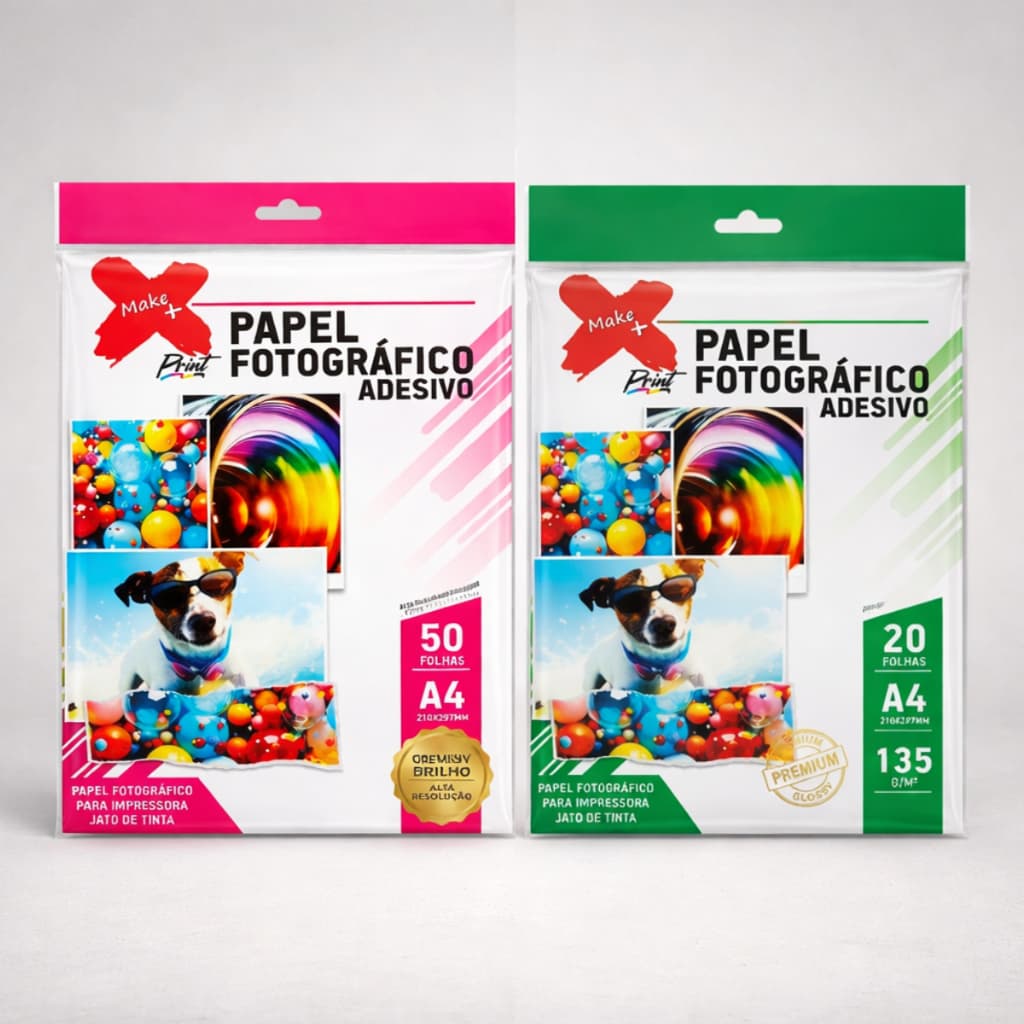 Papel Fotográfico Adesivo A4 135g 20 e 50 Folhas Glossy Brilho Alta Resolução Impressora Jato de Tinta Etiquetas Fotos
