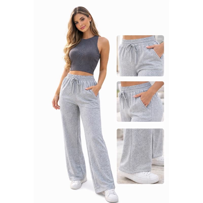 Calça Pantalona Feminina em Lanzinha Cintura Alta com Cordão | Confortável Soltinha Moda Casual