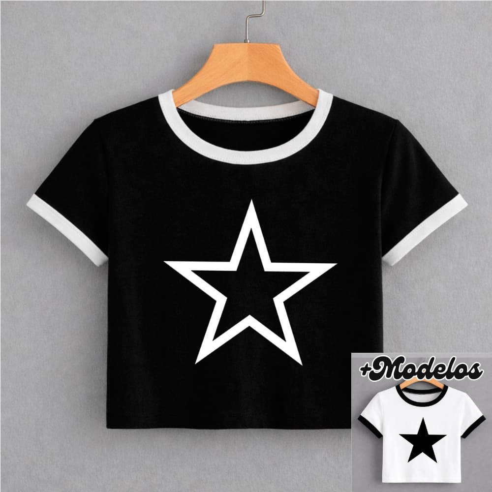 BABY TEE Feminina, Modelo ESTRELA STAR, Cropped Camiseta - Estilo Alternativa Y2K Blogueira Streetwear Grunge