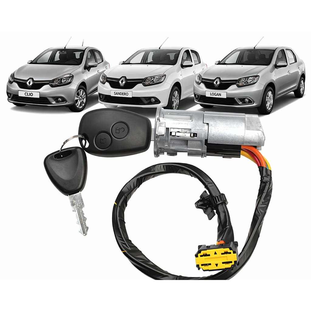Cilindro Miolo De Ignição Com Chaves E Trava De Direção Completa Renault Clio Logan Sandero Com Chave Oca