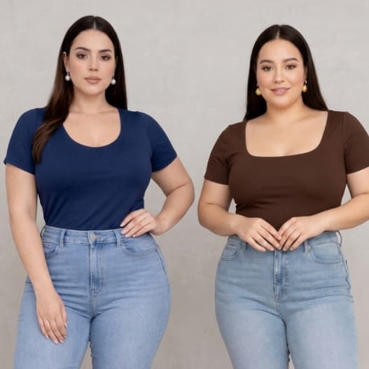 Blusa Manga Curta Feminina Suplex Basica Decote Quadrado Tshirt Premium Elegante Blusinha Plus Size