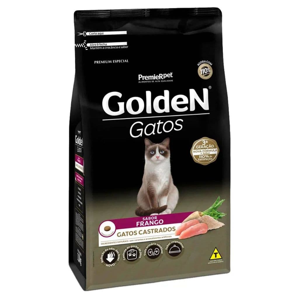 Golden Gatos Castrados Frango 10,1kg Ração Controle de Peso e Saúde Urinária