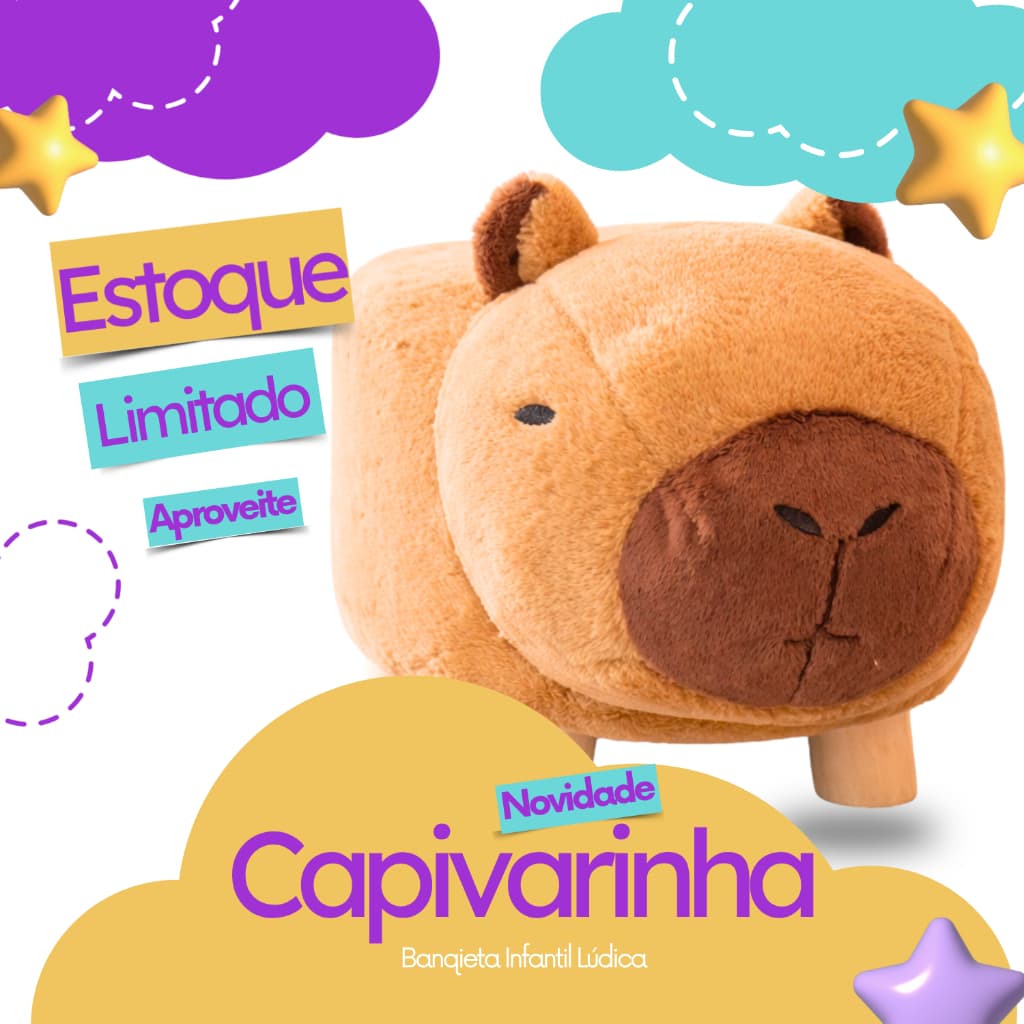 Mini Puff Banqueta Infantil Capivara Decoração Quarto Festa Brinquedoteca 40CM Capivarinha