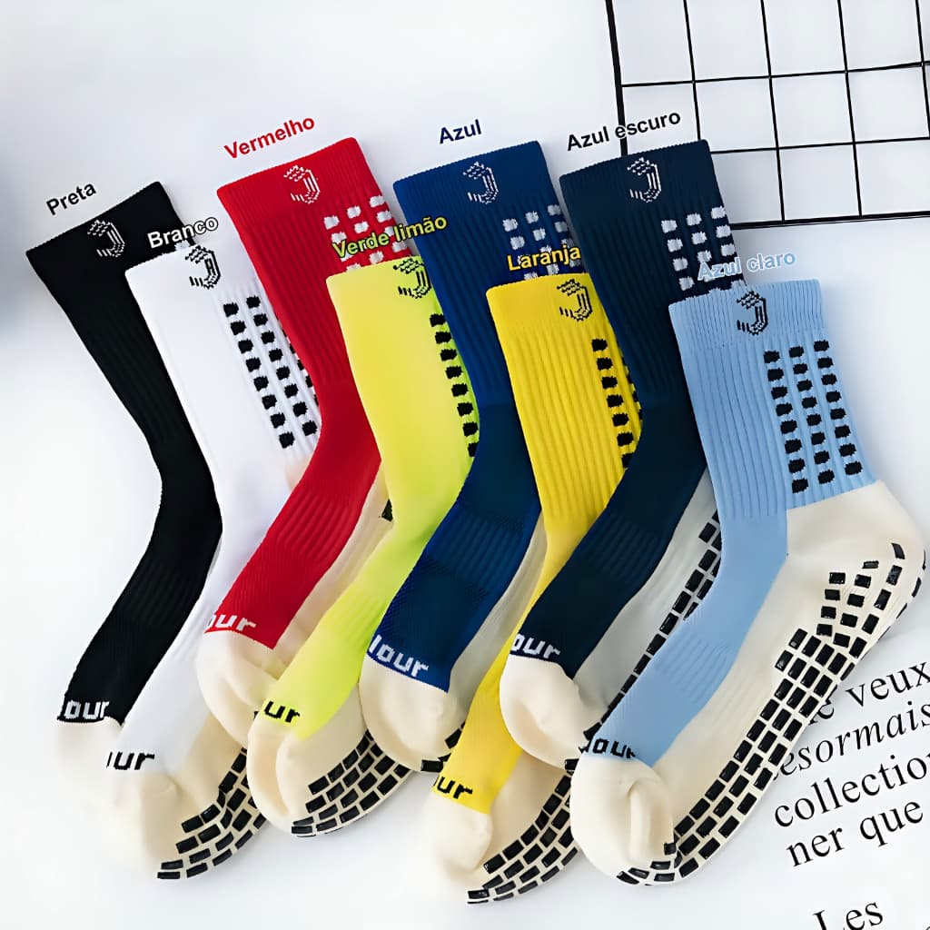JCOLOUR Kit 1/3 Meias Esportivas de Futebol Antiderrapantes Cano Médio