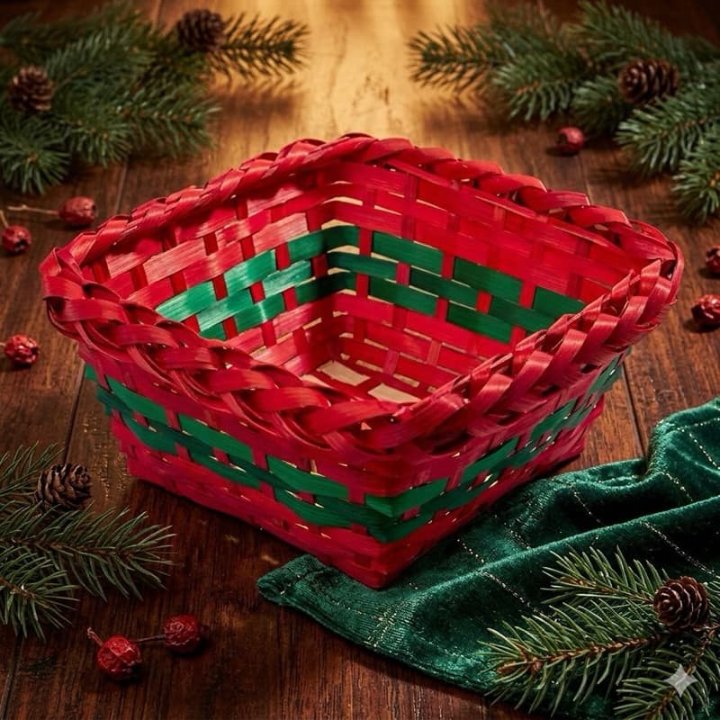 Cesta enfeite de Natal trançado em bambu
