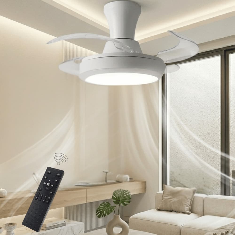 Ventilador de Teto Retrátil 120W 200w Silencioso Controle Remoto Bivolt Lâmpada E27 3 Cor Econômico