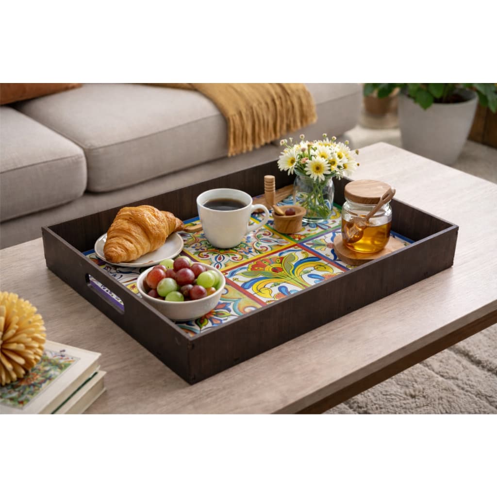 Bandeja Super Luxo Retangular Decorativa Azulejo 35x25x4
