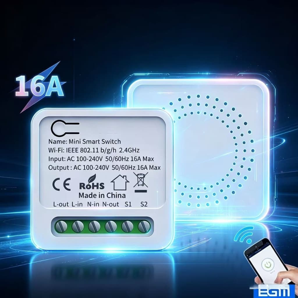 Mini Interruptor Inteligente Aitek 16A | WiFi 2.4GHz | Alexa/Google Assistant | Controle App