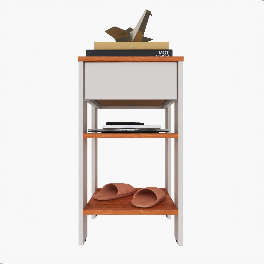 Mesa de Cabeceira 2 Nichos com Gaveta – Criado Mudo Organizador Quarto Moderno