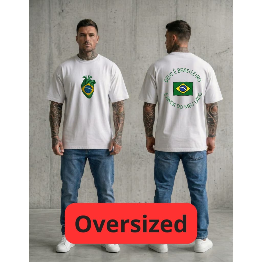 CAMISETA OVERSIZED BRASIL ESTAMPADA MASCULINA UNISSEX MODA URBANA RELIGIOSA LANÇAMENTO