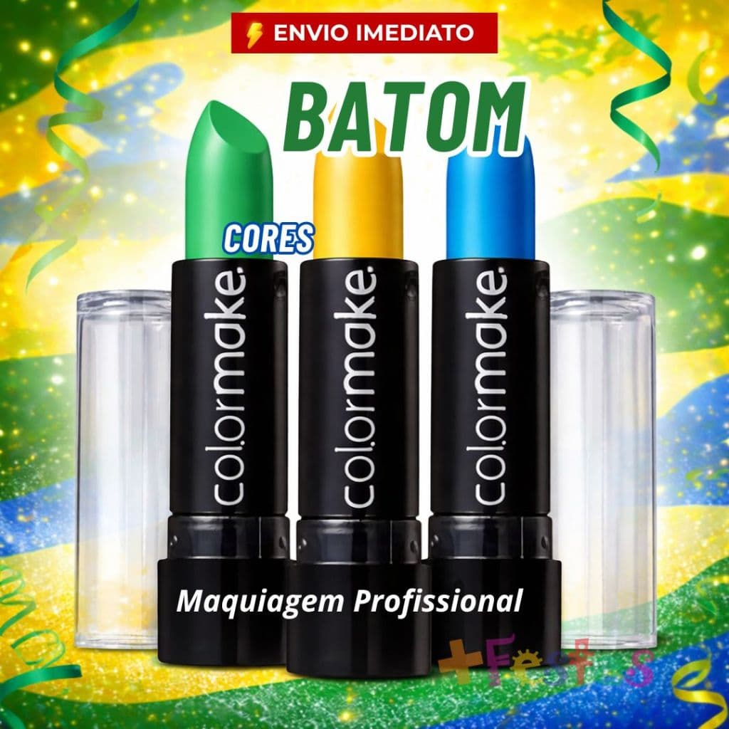 Kit 2 Batom Profissional Colormake Cores Brasil Copa do Mundo Verde Amarelo Torcedor Futebol Campeão