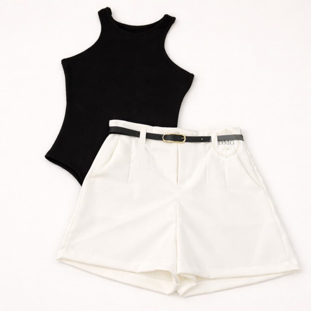 Conjunto Feminino Body Regata + Short Alfaiataria Look Casual - ENVIO IMEDIATO
