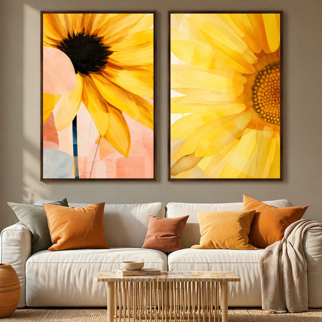 Quadro Decorativo 2 Peças Girassol Flores Amarelas Decoração Sala Cozinha
