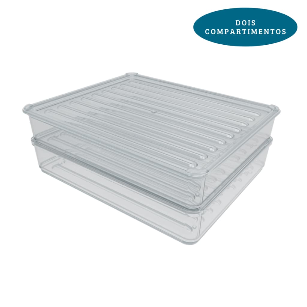 Porta Frios de Acrílico com Duplo Compartimento Presunto Queijo Com Tampa Empilhável Geladeira Organizador